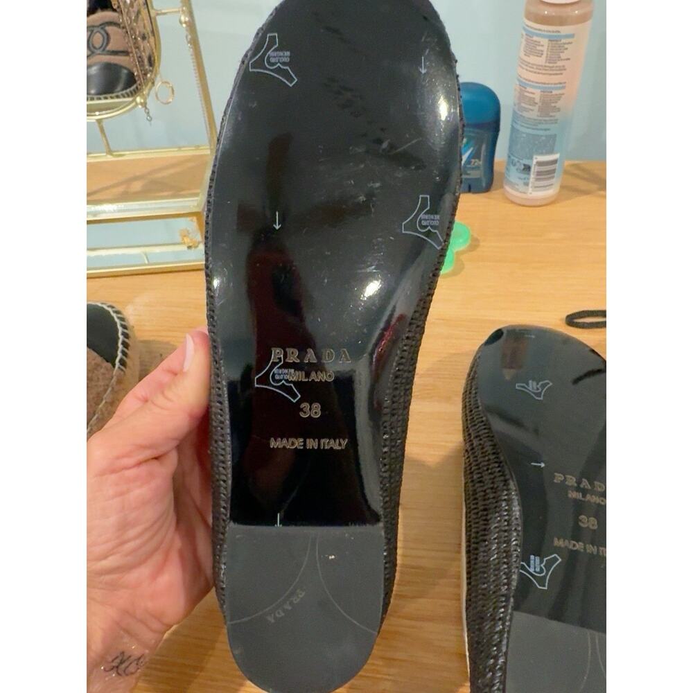 Prada Milano Woven Mary Jane Flats Black Tan Leather Size 38 Made in Italy New - Picture 6 of 16